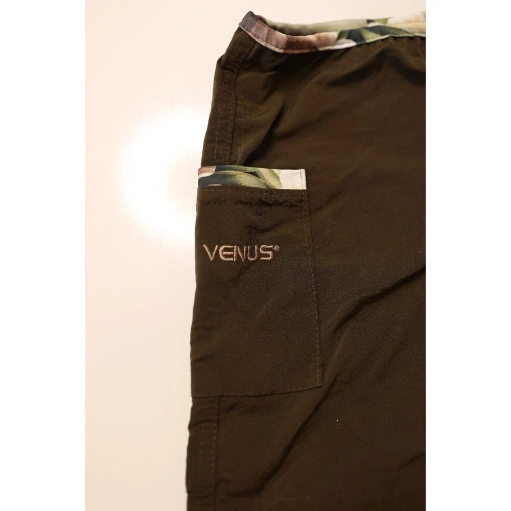 Y2K Venus Swim Brown Zipper Beach Board Shorts Summer Pool Cruise Nylon Small
